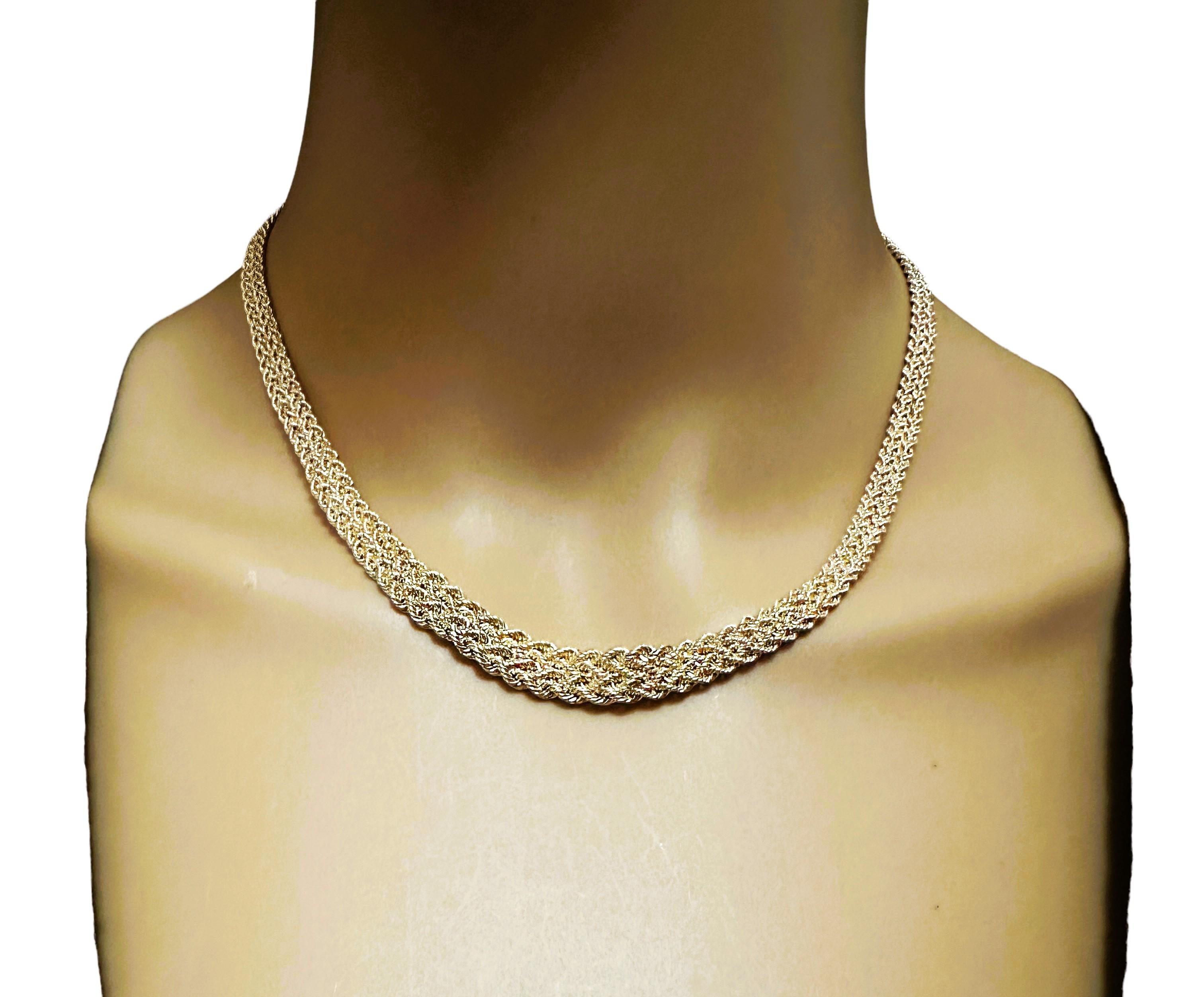 Art Deco 14k Yellow Gold Graduated Wove Aurafin Italian Necklace 16 Inches For Sale