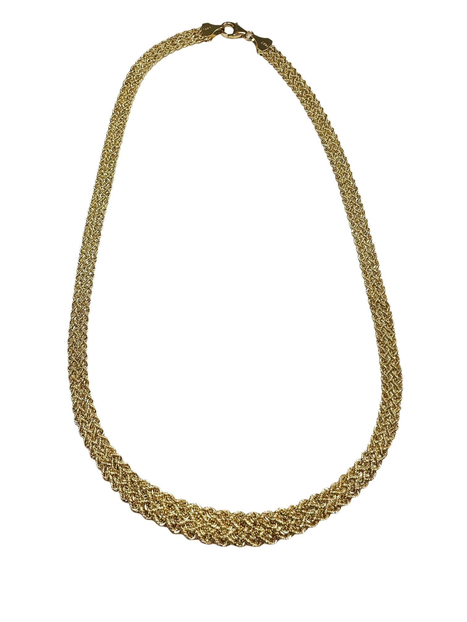 14k Yellow Gold Graduated Wove Aurafin Italian Necklace 16 Inches For Sale 1
