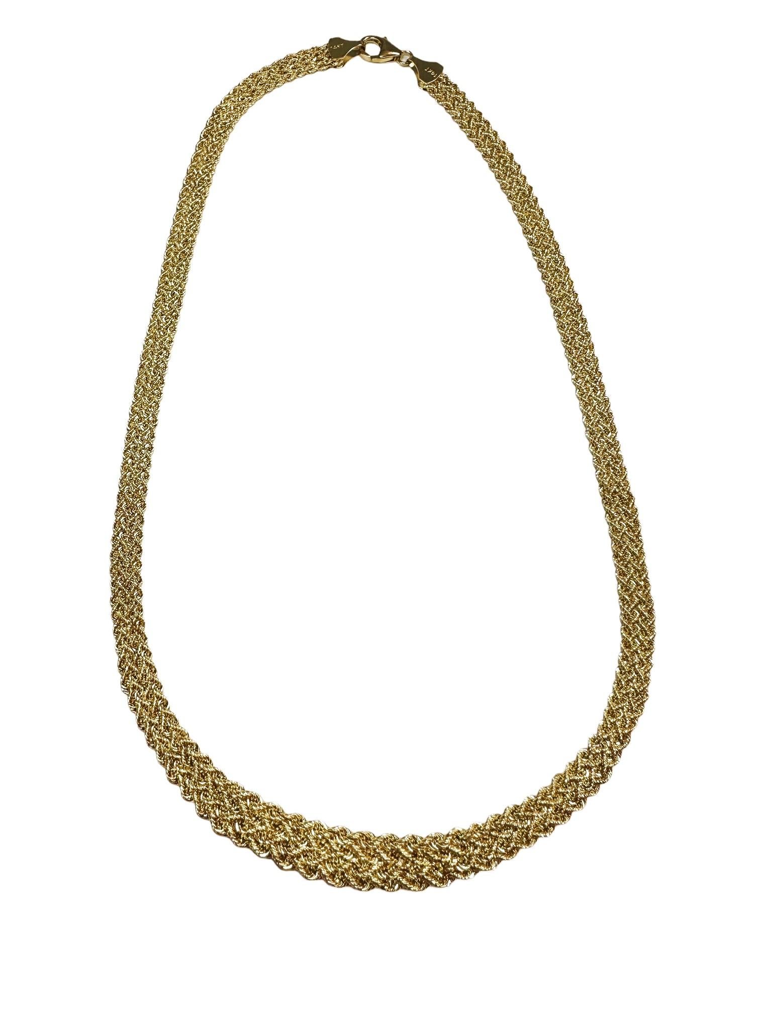 Art Deco 14k Yellow Gold Graduated Wove Aurafin Italian Necklace 16 Inches