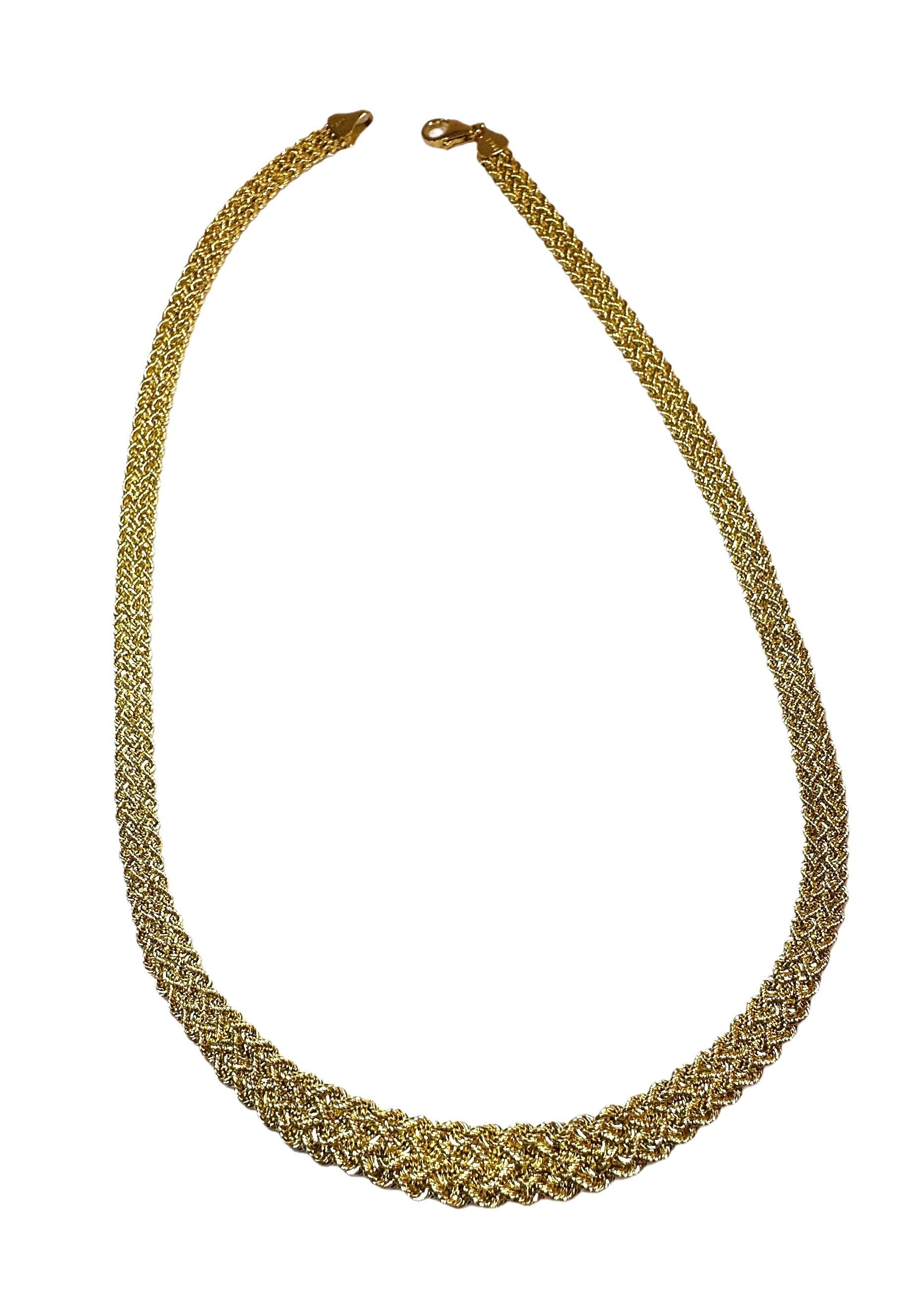 14k Yellow Gold Graduated Wove Aurafin Italian Necklace 16 Inches For Sale 3
