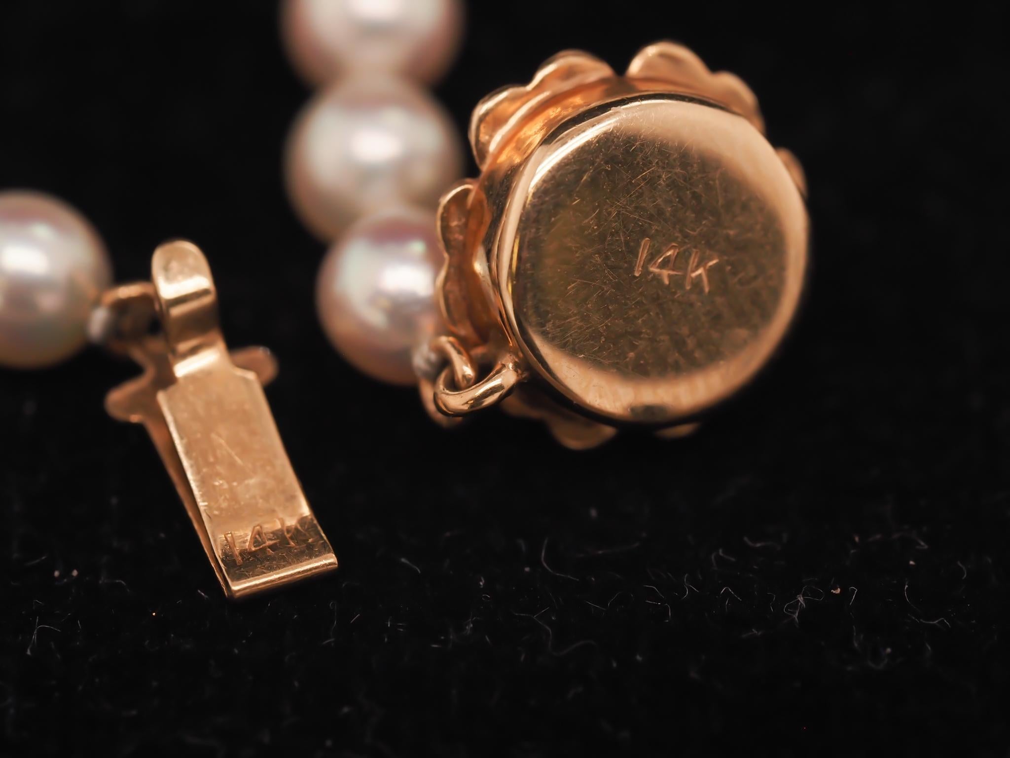 Collier de perles graduées en or jaune 14K en vente 3