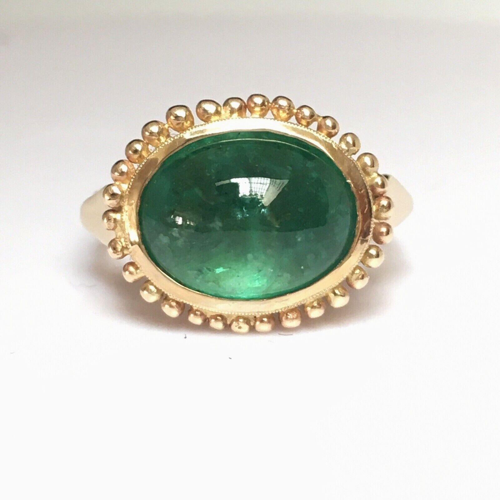 14K Gelbgold Granatierter Halo Natürlicher Erde Mined Smaragd Damen-Cocktailring 1