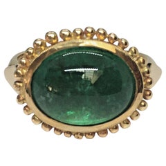 14k Yellow Gold Granulated Halo Natural Earth Mined Emerald Lady's Cocktail Ring