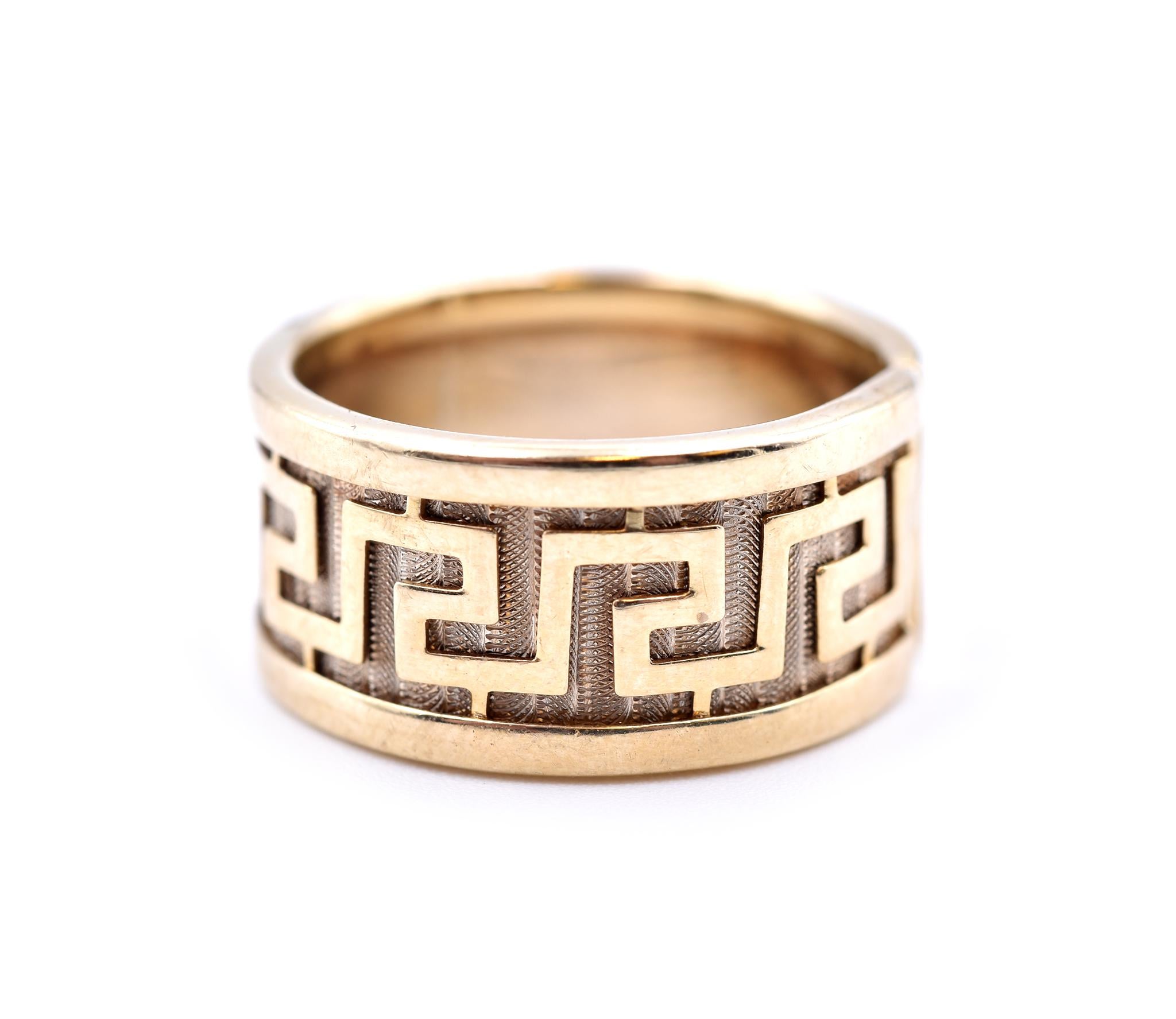 Women's or Men's 14 Karat Yellow Gold Greek Design Ring For Sale