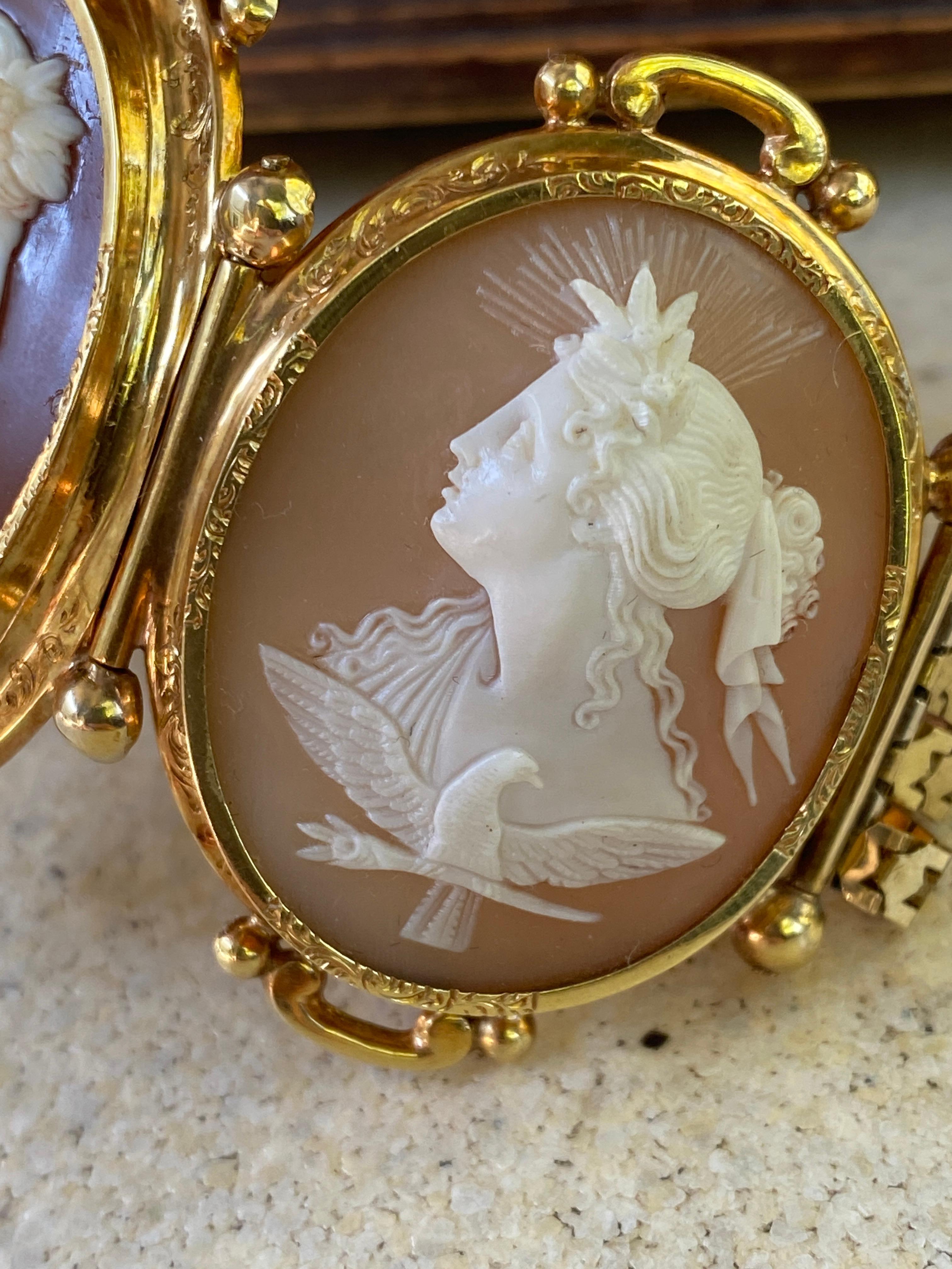 Bracelet camée grecque BACCHUS, NYX, HEMERA en or jaune 14 carats sculpté à la main Pour femmes en vente