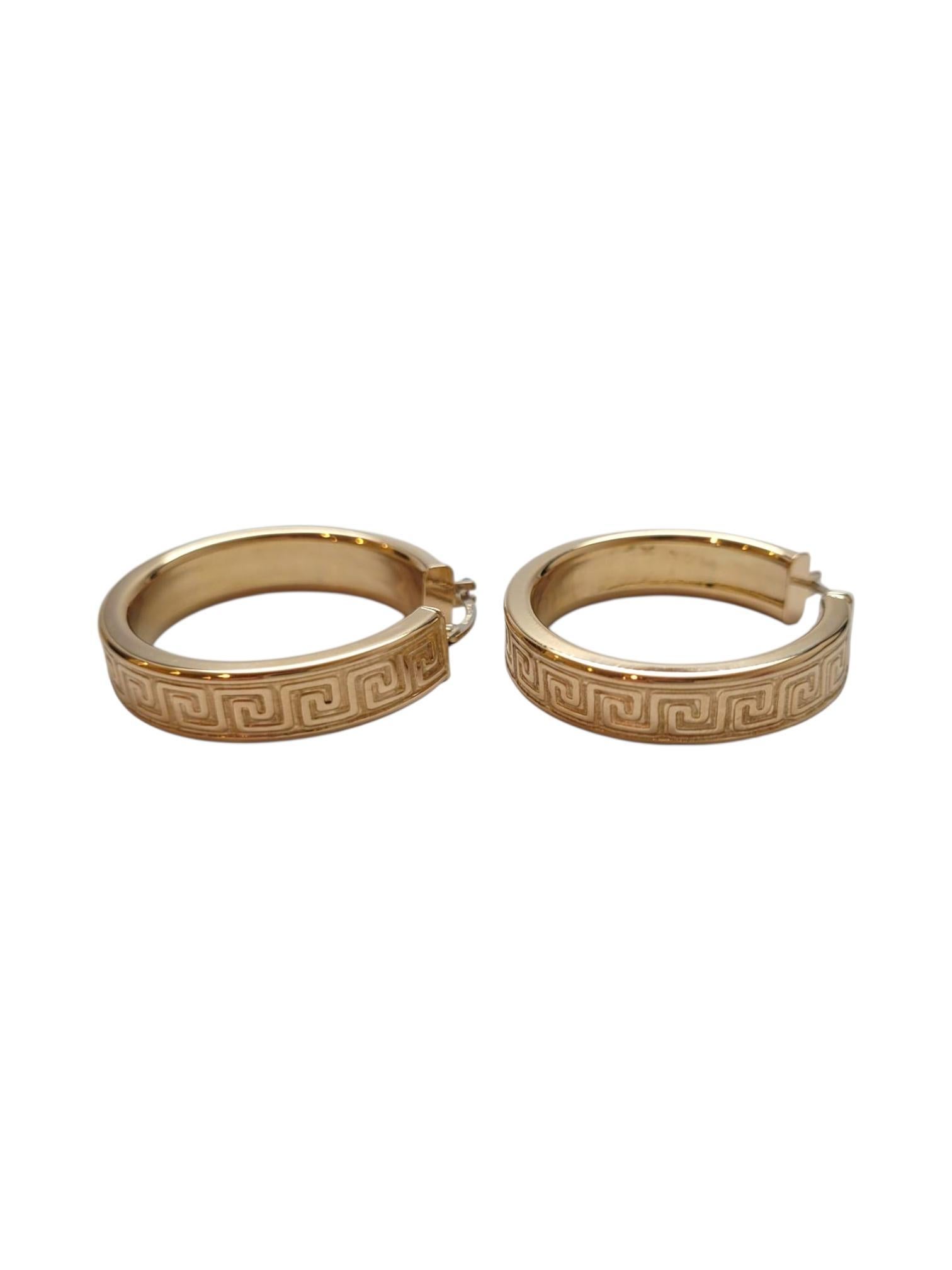 Women's 14K Yellow Gold Greek Key Hoop Earrings #21946 For Sale