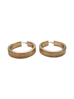 14K Yellow Gold Greek Key Hoop Earrings #21946