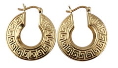 14k Yellow Gold Greek Key Pattern Huggie Hoop Earrings #23098