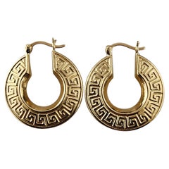 14k Yellow Gold Greek Key Pattern Huggie Hoop Earrings #23098