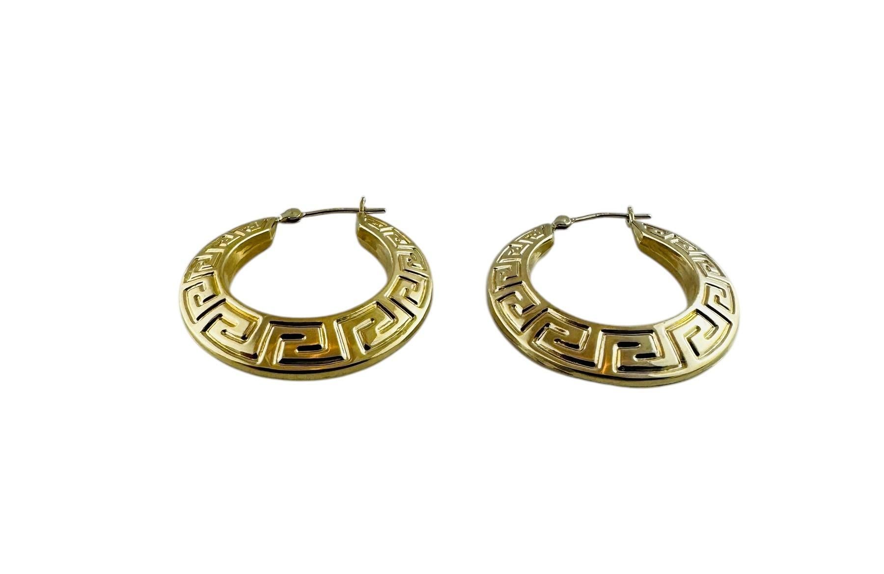 Women's 14K Yellow Gold Greek Key Patterned Hoop Earrings #20689 For Sale