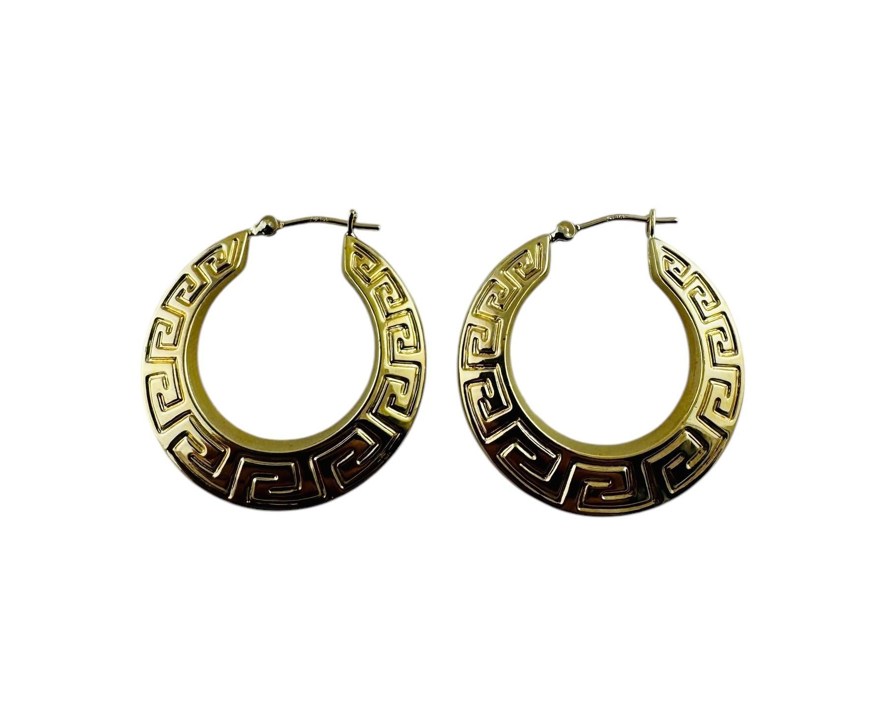 14K Yellow Gold Greek Key Patterned Hoop Earrings #20689