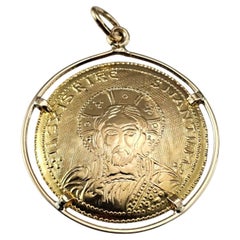 14K Yellow Gold Greek Orthodox Christ Pantocrator Pendant Medal #23523