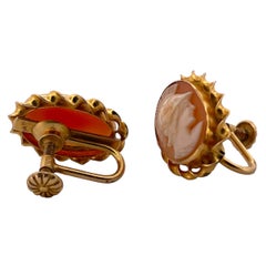 14K Yellow Gold Greek Spartan Soldier Head Earrings - Elegant Historical Design