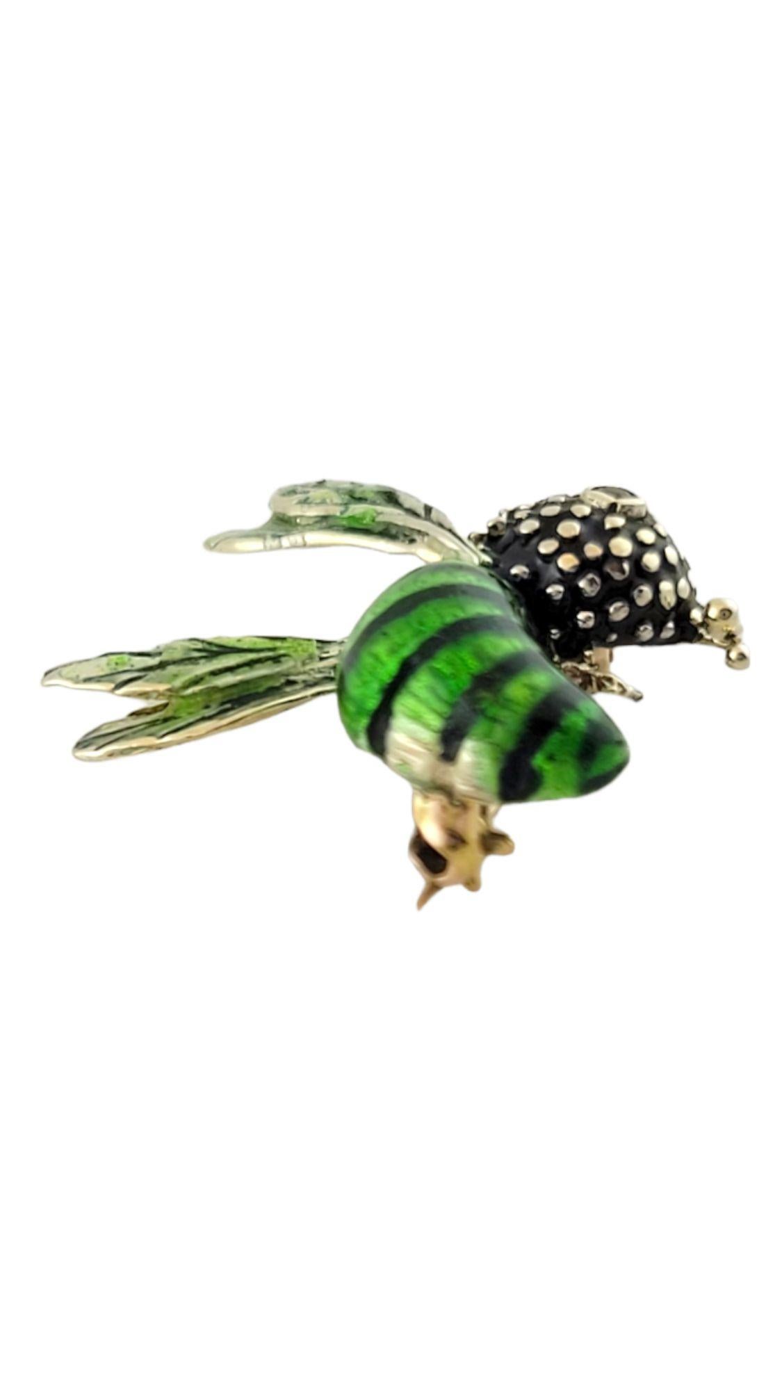 Women's 14K Yellow Gold Green and Black Enamel Wasp Bee Pin #14470 For Sale