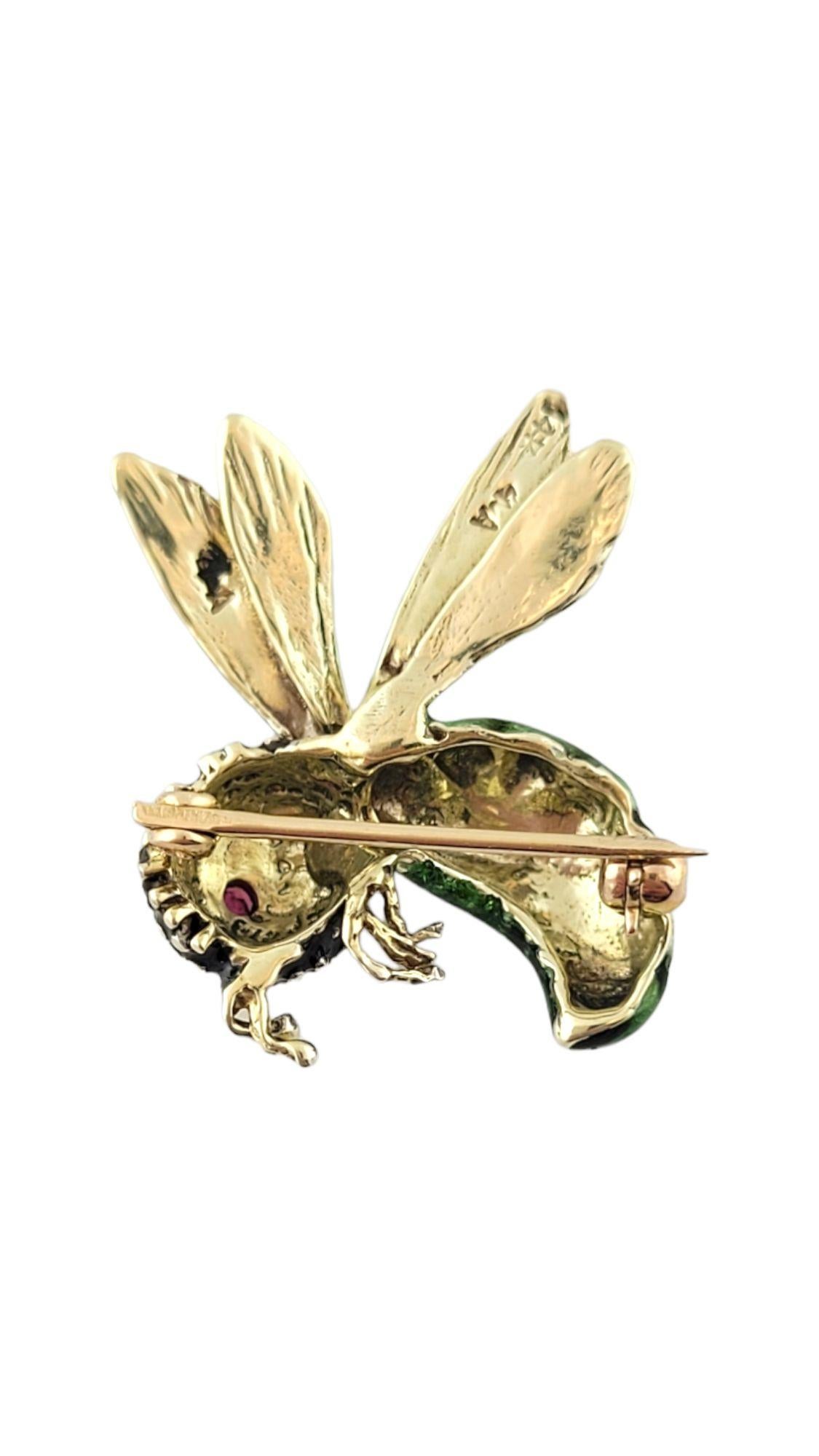 14K Yellow Gold Green and Black Enamel Wasp Bee Pin #14470 For Sale 1