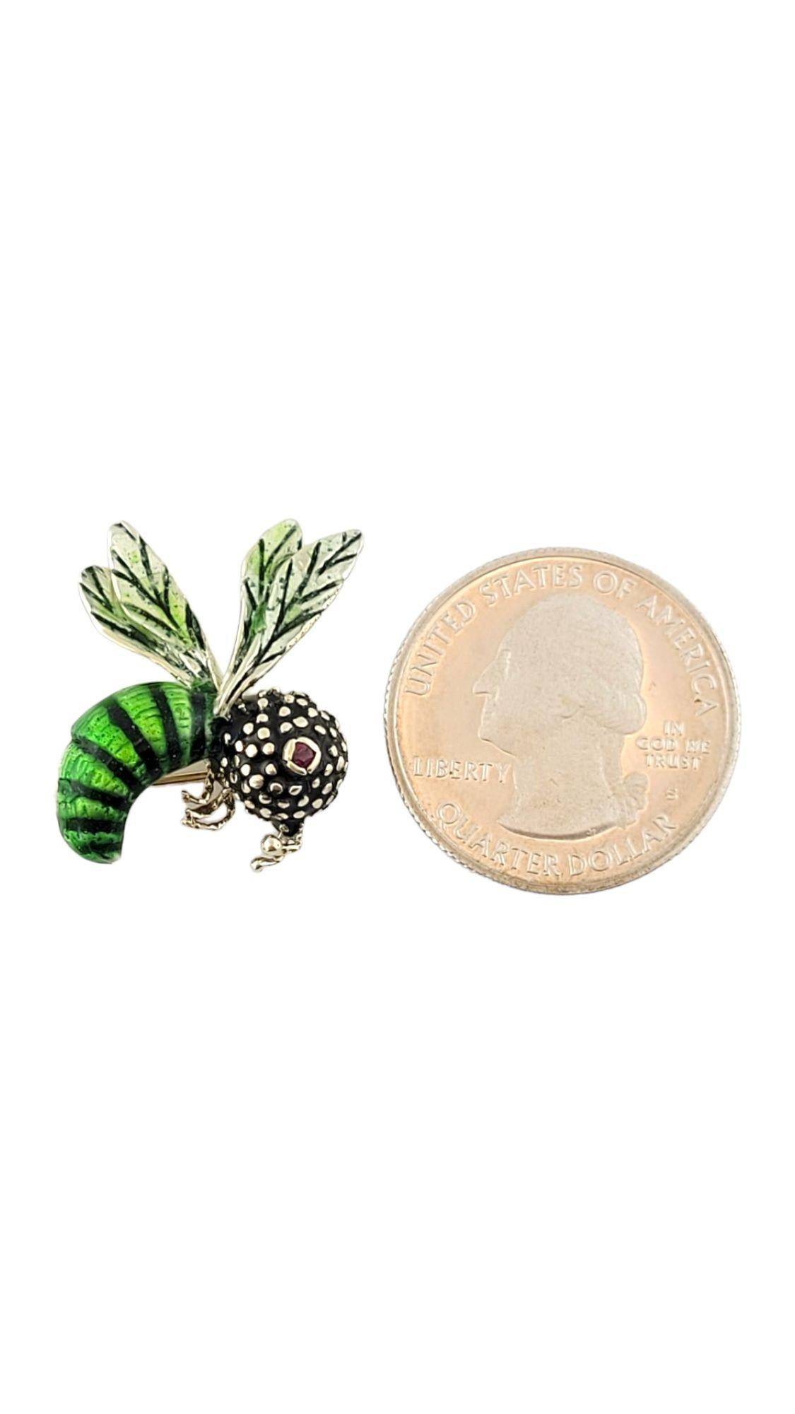 14K Yellow Gold Green and Black Enamel Wasp Bee Pin #14470 For Sale 3