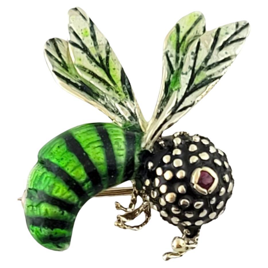 14K Yellow Gold Green and Black Enamel Wasp Bee Pin #14470 For Sale