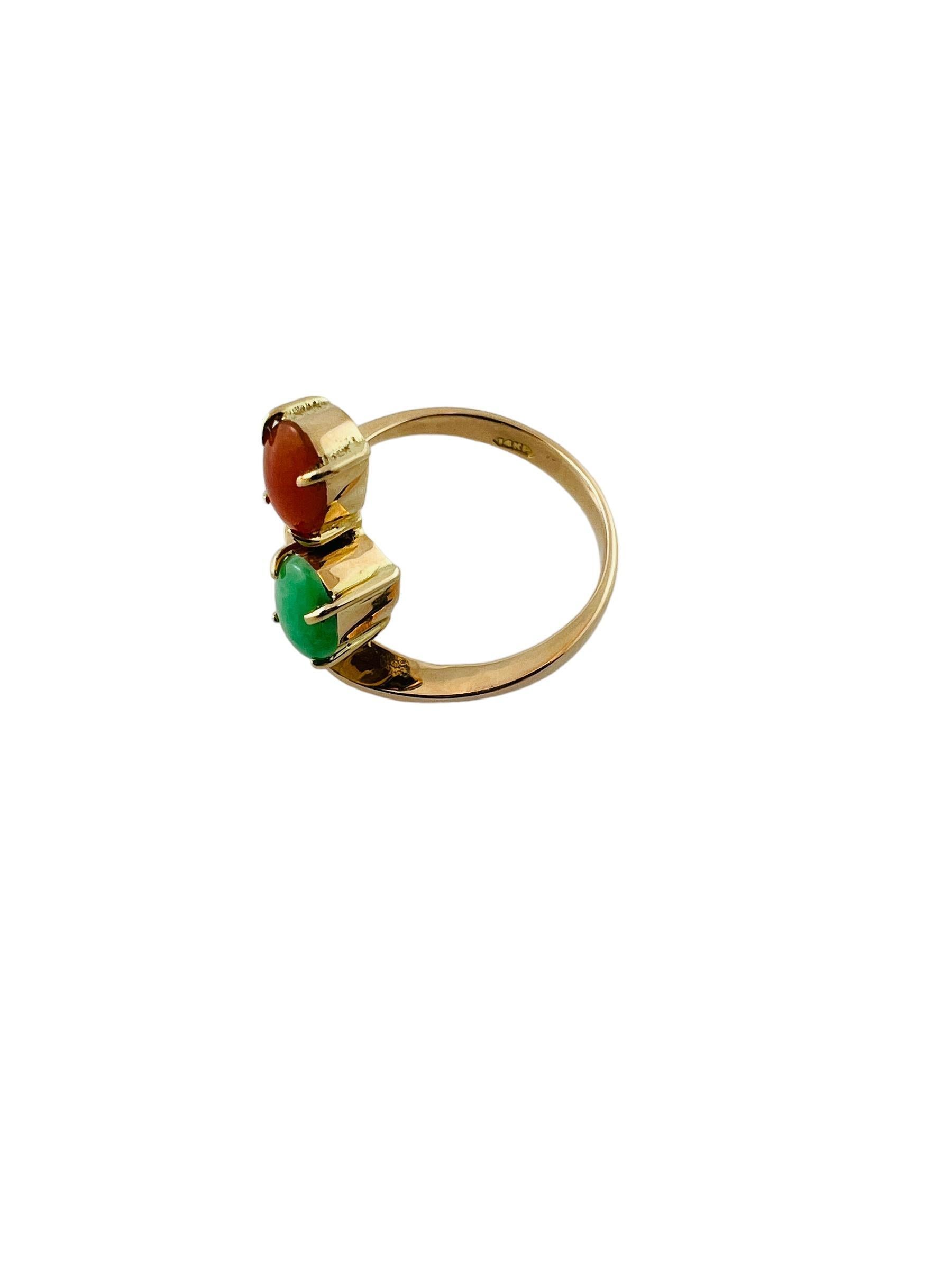 14K Yellow Gold Green and Orange Jadeite Ring

This beautiful ring is set in 14K yellow gold.

Front of the ring is set with one oval cabochon green and orange jadeite stone.

Ring is a size 7

Front of the ring is approx. 16.4 x 8.9 x 6.5 mm

Shank