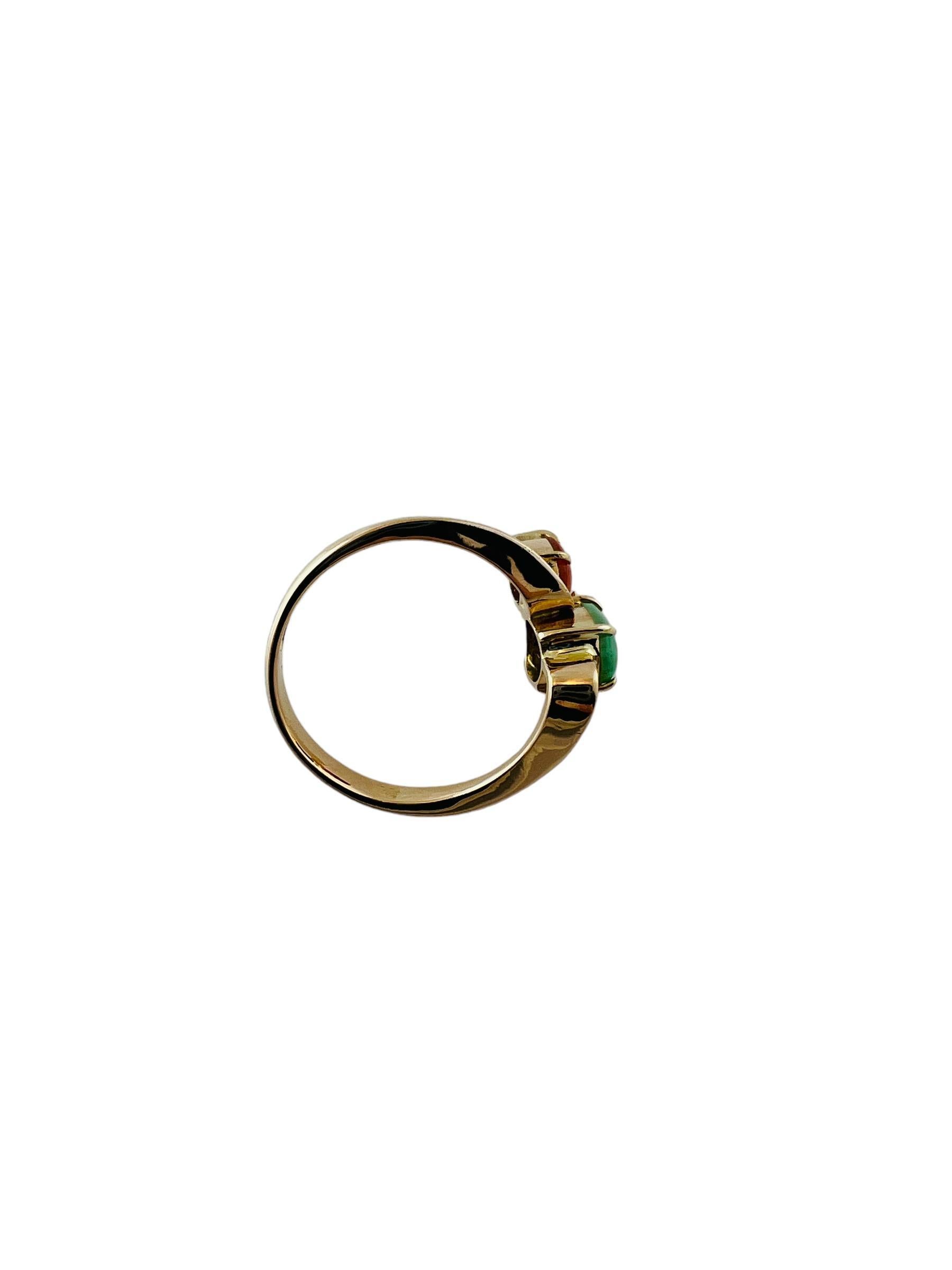 Women's 14K Yellow Gold Green and Orange Jadeite Ring Size 7 #15616 For Sale