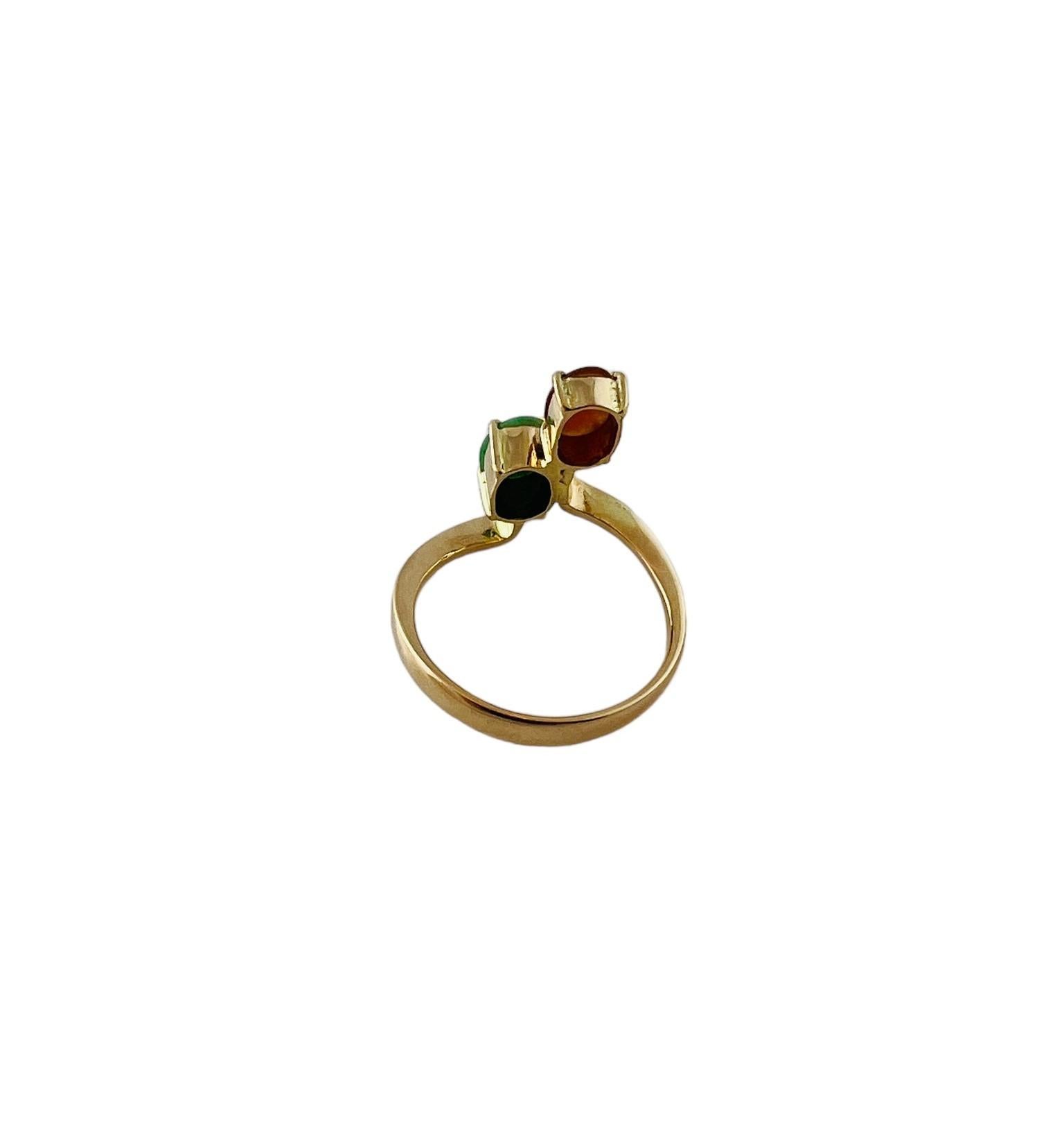 14K Yellow Gold Green and Orange Jadeite Ring Size 7 #15616 For Sale 1