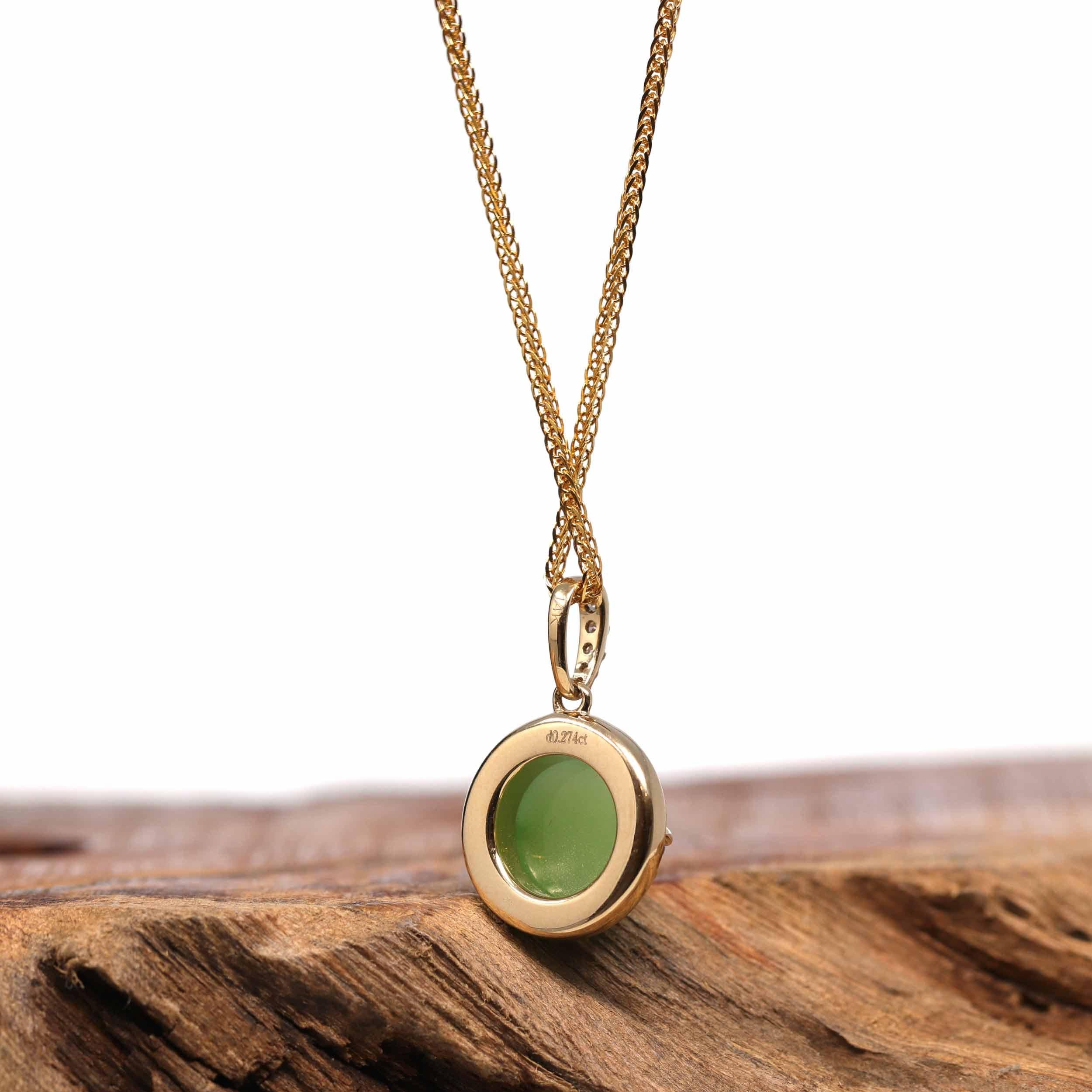 nephrite green jade and diamond 14kt yellow gold pendant