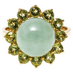 14k Yellow Gold Green Aventurine and Round Peridot Halo Ring