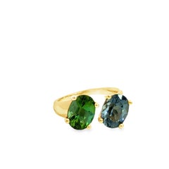 14k Yellow Gold Green & Blue Tourmaline Bypass Ring