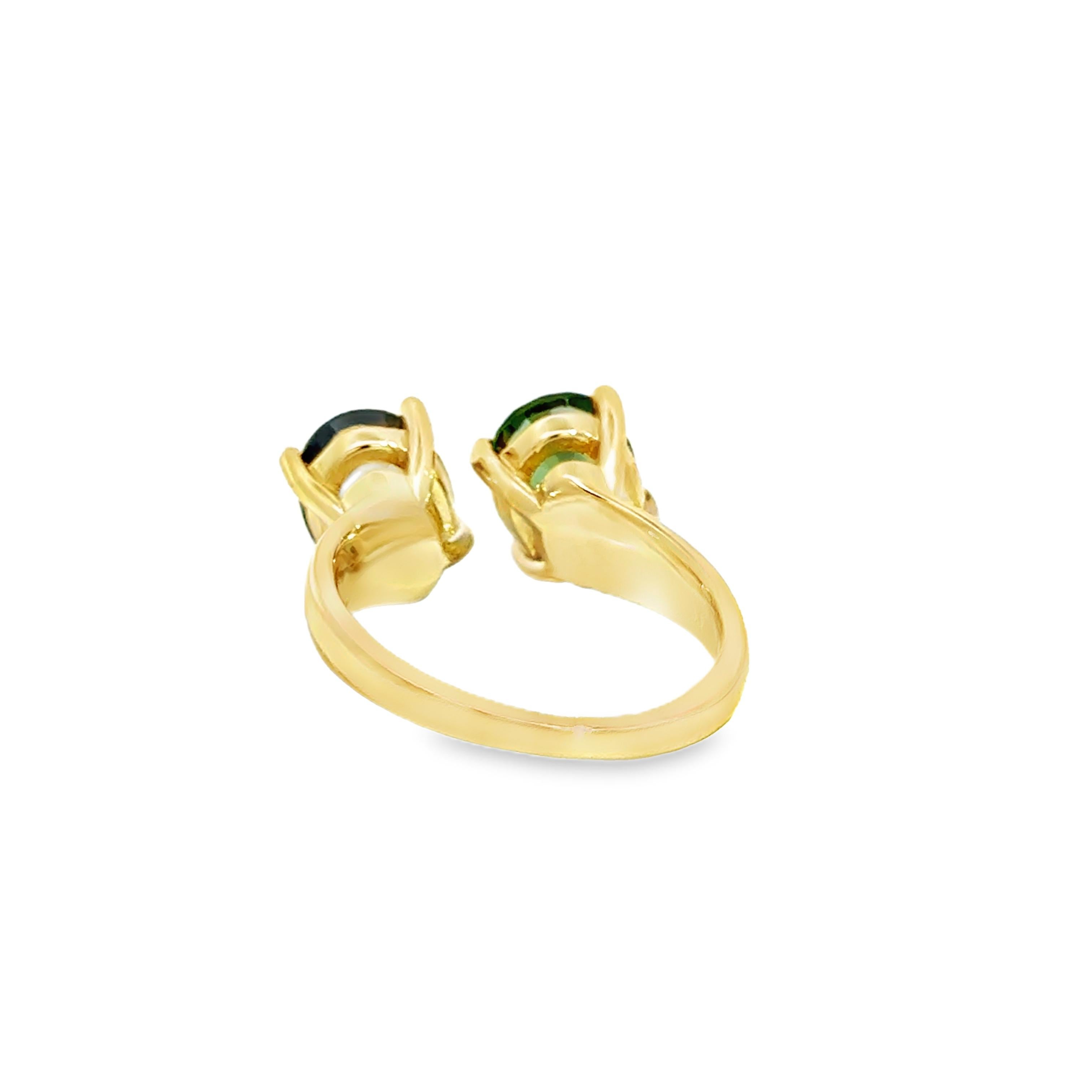 Bague bypass en or jaune 14k avec tourmaline verte et bleue Pour femmes en vente