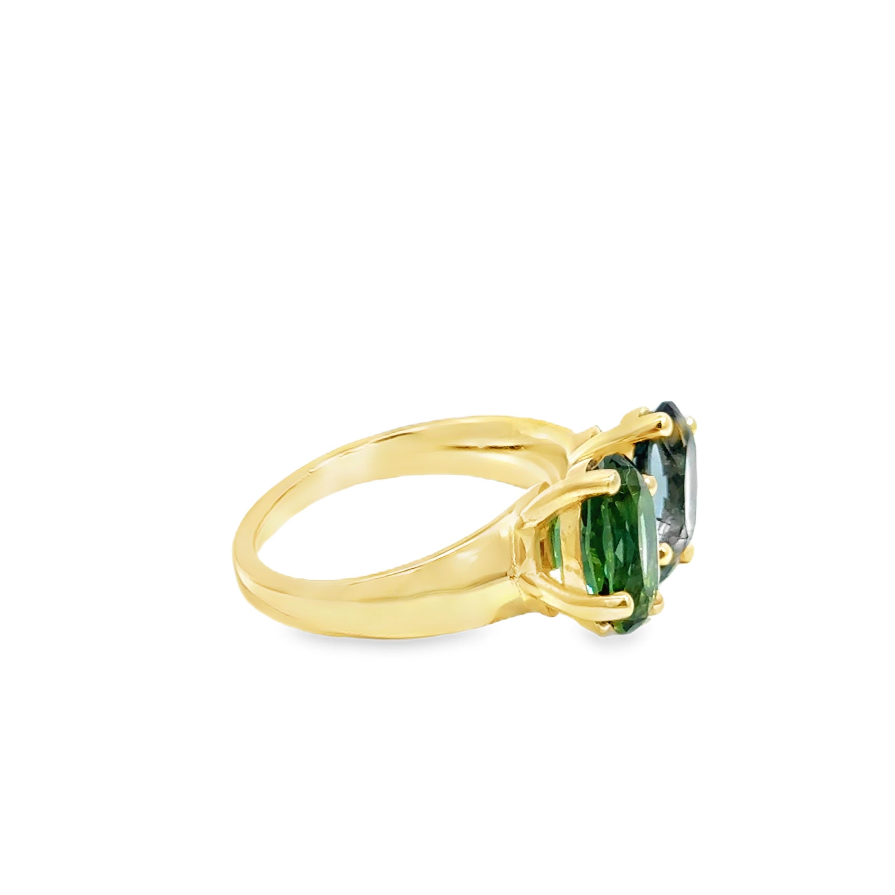 Bague bypass en or jaune 14k avec tourmaline verte et bleue en vente 2