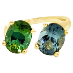 14k Yellow Gold Green & Blue Tourmaline Bypass Ring