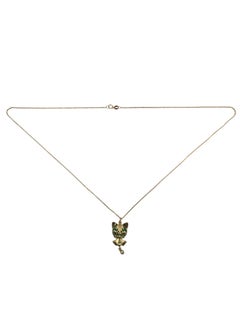 14K Yellow Gold Green Cat Character Pendant Necklace #25187
