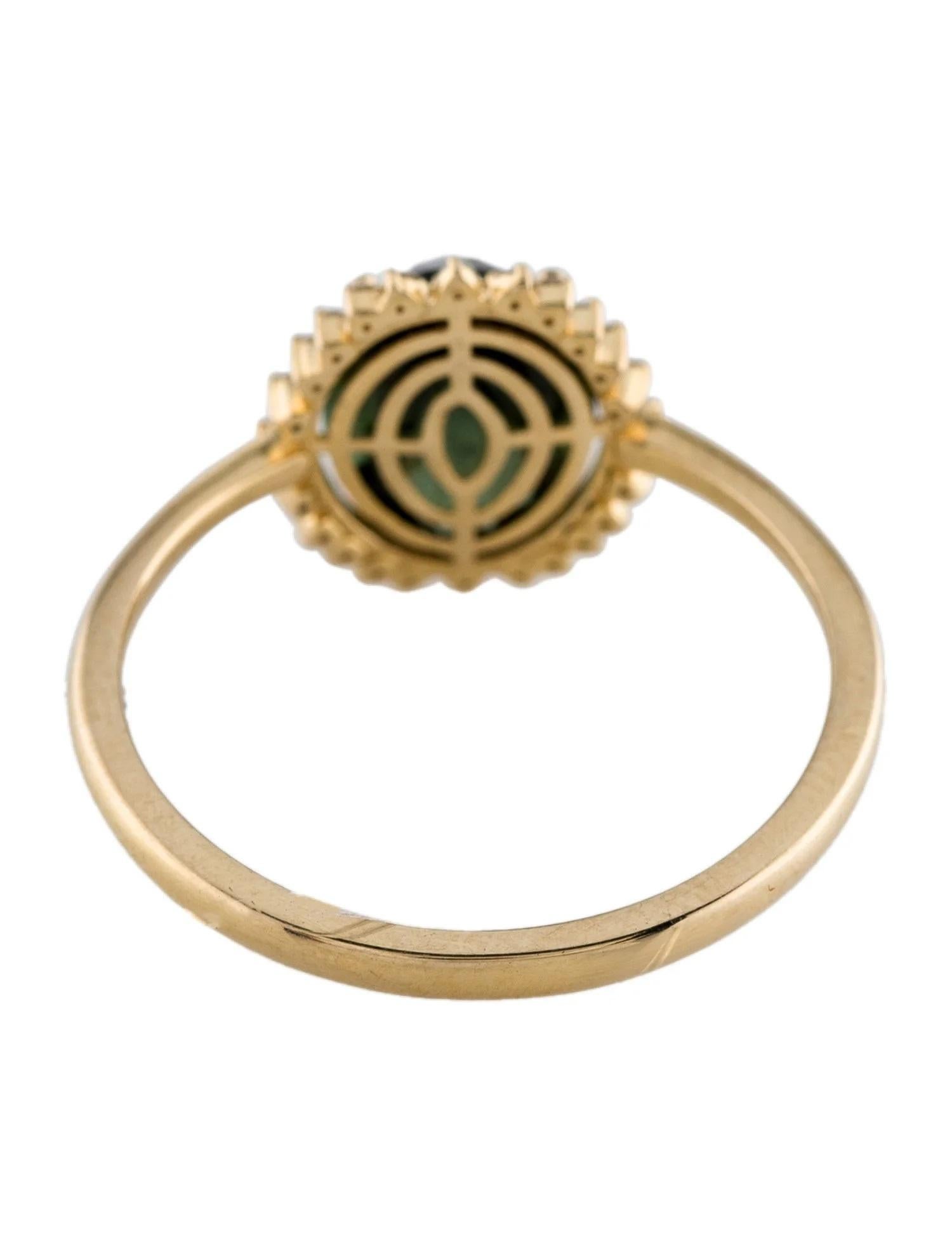 Oval Cut 14K Yellow Gold Green Checkerboard Oval Tourmaline & Diamond Cocktail Ring Size For Sale