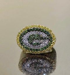 14K Yellow Gold Green Diamond Green Bay Packers Diamond Ring