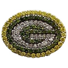 14K Yellow Gold Green Diamond Green Bay Packers Diamond Ring
