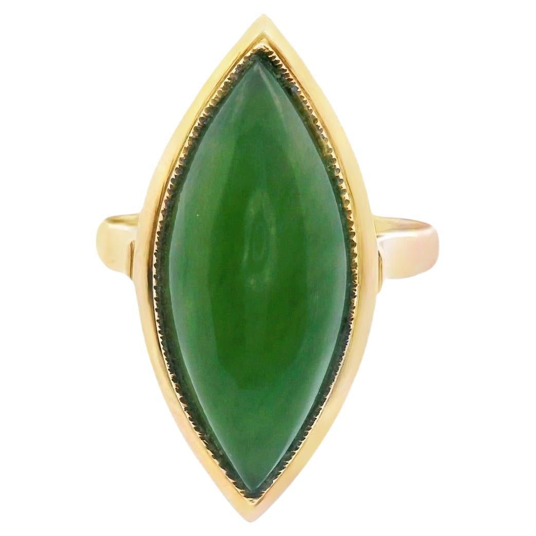 14K Yellow Gold Green Jade Cabochon Statement Ring