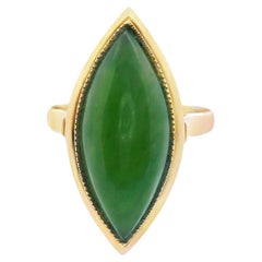 14K Yellow Gold Green Jade Cabochon Statement Ring