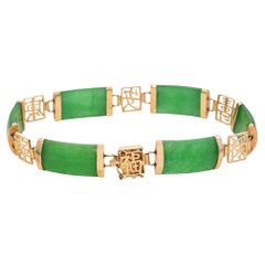 14k Yellow Gold Green Jade Link Bracelet