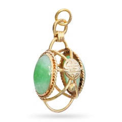 14K Yellow Gold Green Jade Orb Pendant with Openwork Cage Setting