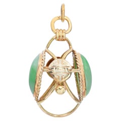 14K Yellow Gold Green Jade Orb Pendant with Openwork Cage Setting