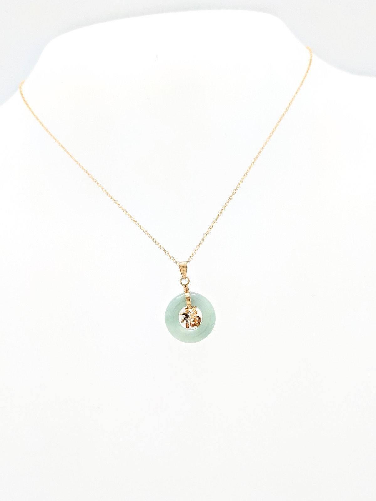Ladies 14k Yellow Gold Green Jade Pendant Necklace 1.7 Grams

You are viewing a Beautiful Green Jade Pendant Necklace. This piece is crafted from 14k yellow gold and weighs 1.7 grams. This pendant measures 13mm in diameter. It hangs beautifully on a