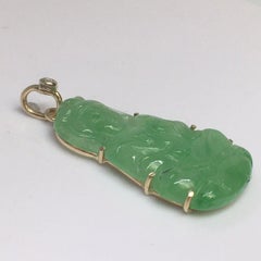 14k Yellow Gold Green Jadeite Jade Charm Pendant Hallmarked Diamond Buddha