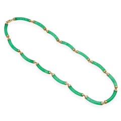 14k Yellow Gold Green Jadeite Station Necklace