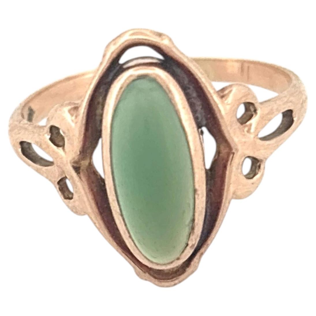 Antique 14K Yellow Gold Green Onyx Cabochon Ring, Late 20th Century