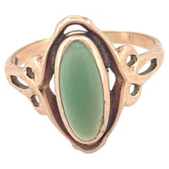 Antique 14K Yellow Gold Green Onyx Cabochon Ring, Late 20th Century
