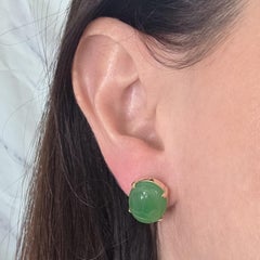 14K Yellow Gold Carved Green Onyx Scarab Stud Earrings, 7.4g