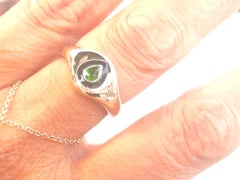 14K Yellow Gold Green Peridot & Black Enamel Signet Ring 0.18 Carats