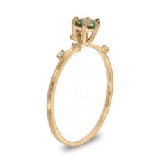 14K Yellow Gold Green Sapphire Rustic Vintage Diamond Ring 'Center-1/3 Carat'