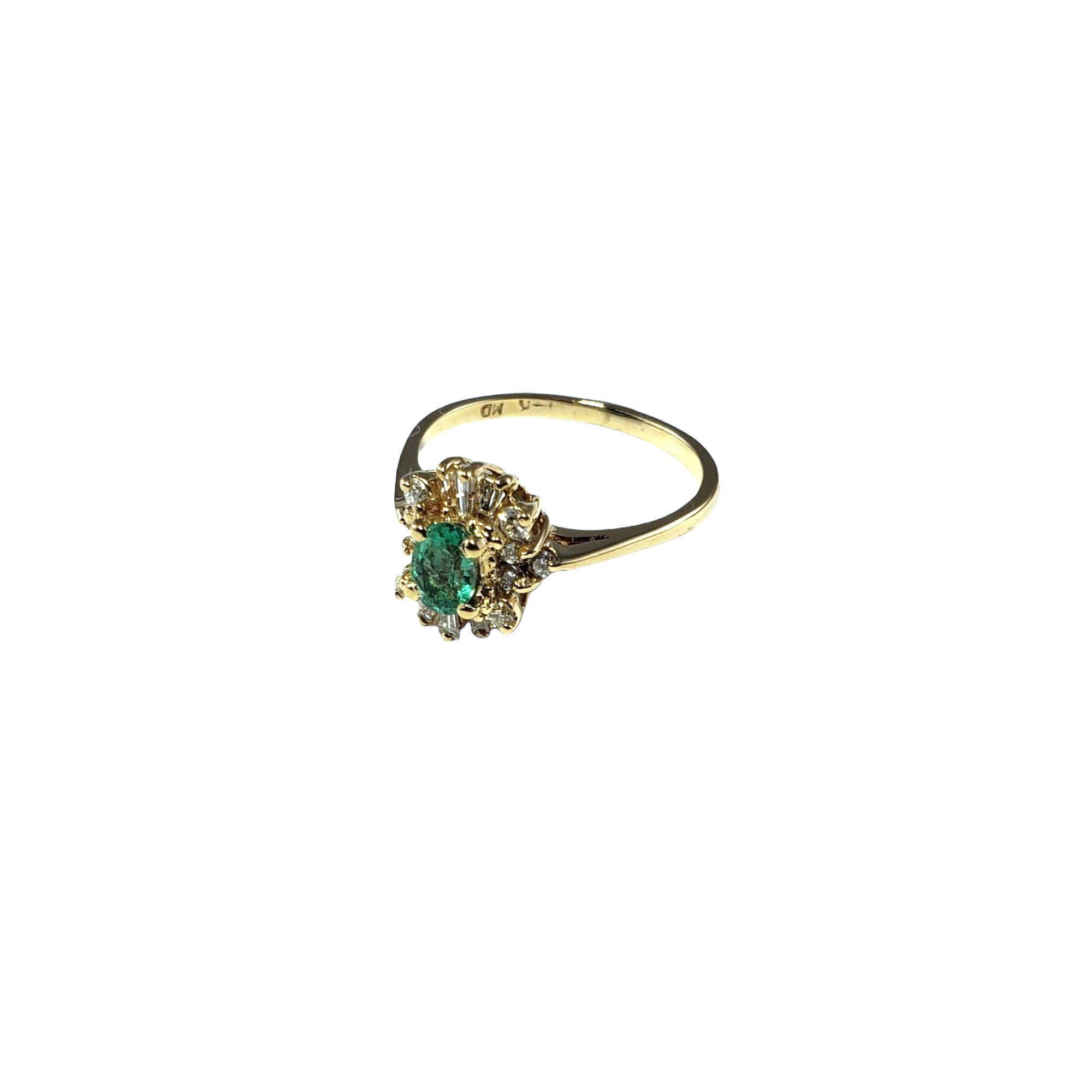 Vintage 14 Karat Yellow Gold and Diamond Ring Size 8

This gorgeous 14K gold ring features one oval emerald (5.7 mm x 4.1 mm) surrounded by 10 round brilliant cut diamonds and 6 baguette cut diamonds for a unique, beautiful final design!

Emerald