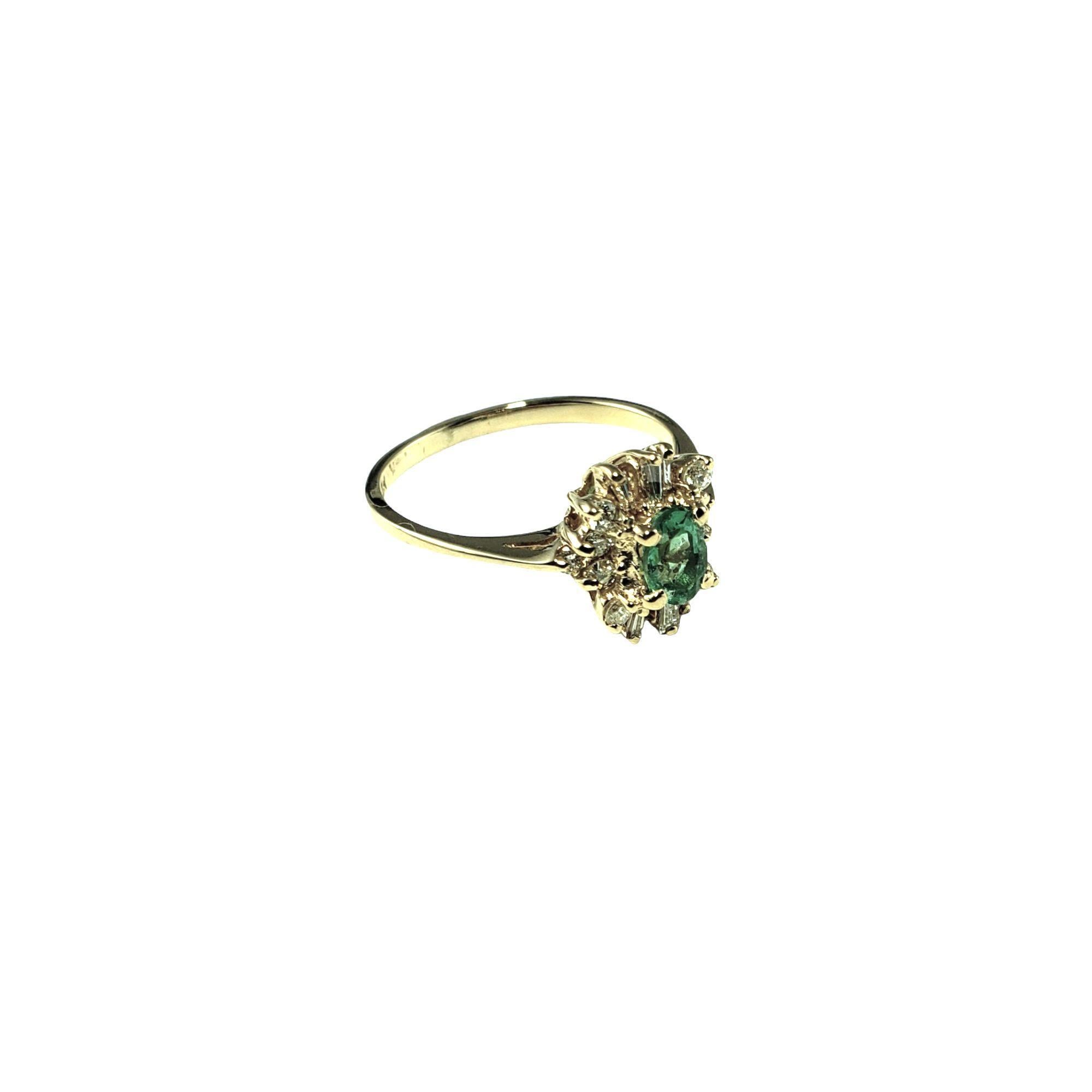 Emerald Cut 14K Yellow Gold Green Stone and Diamond Ring Size 8 For Sale