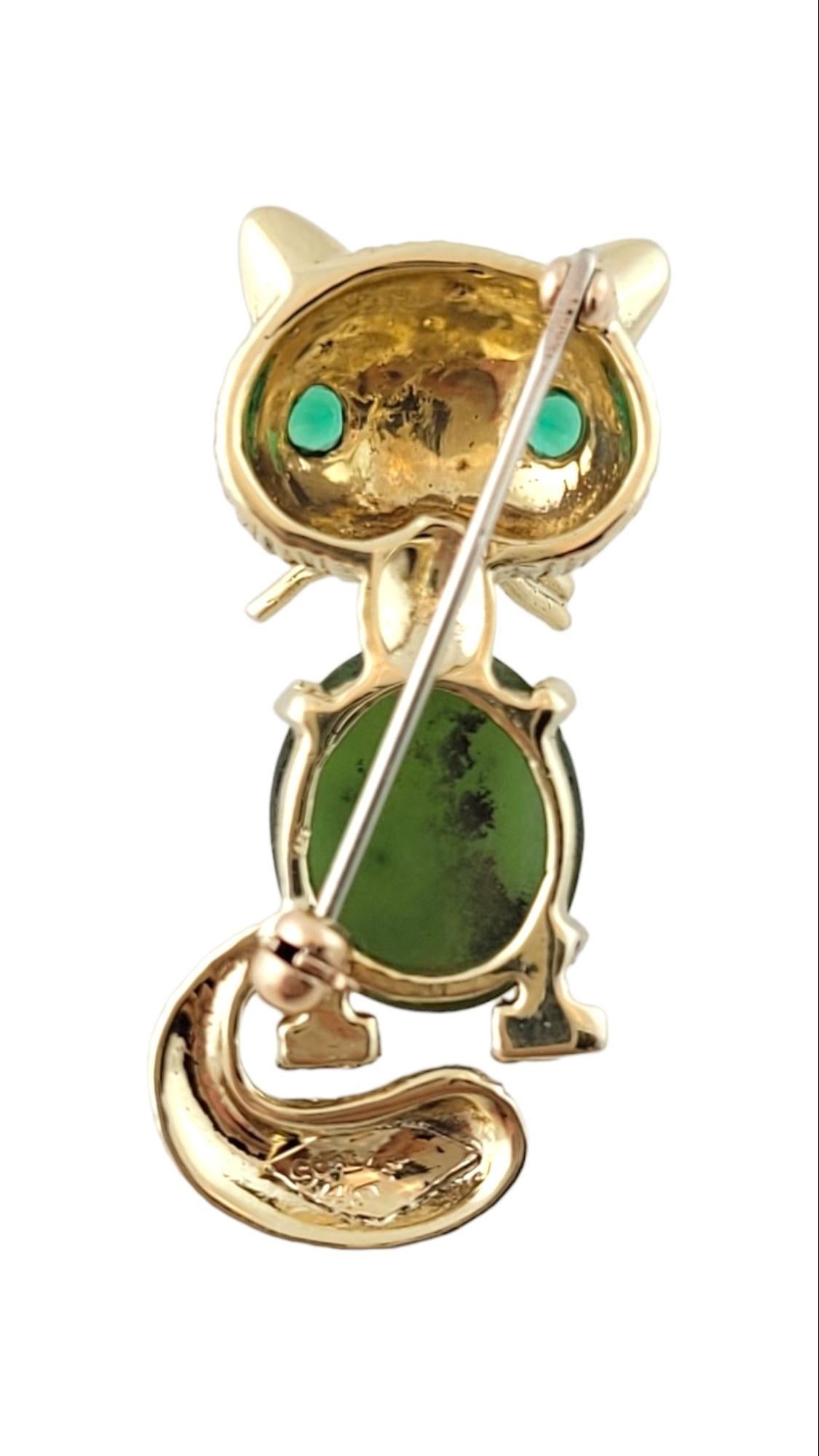 Women's 14K Yellow Gold Green Stone Cat Pin Brooch #15195 For Sale